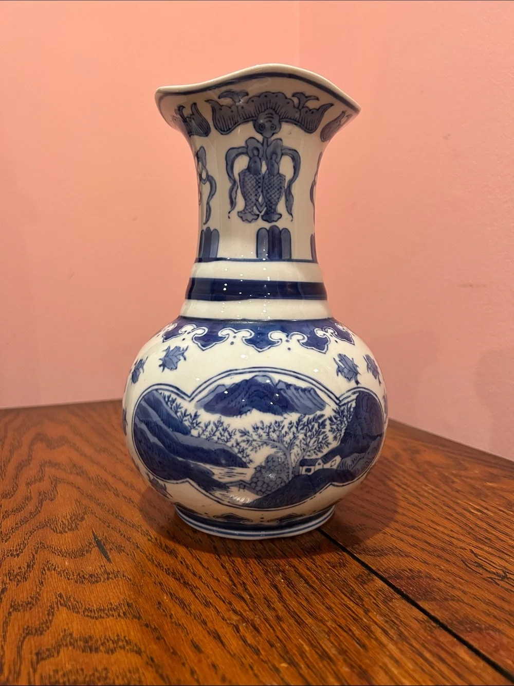 Blue and White Porcelain Vase with Landscape Motif